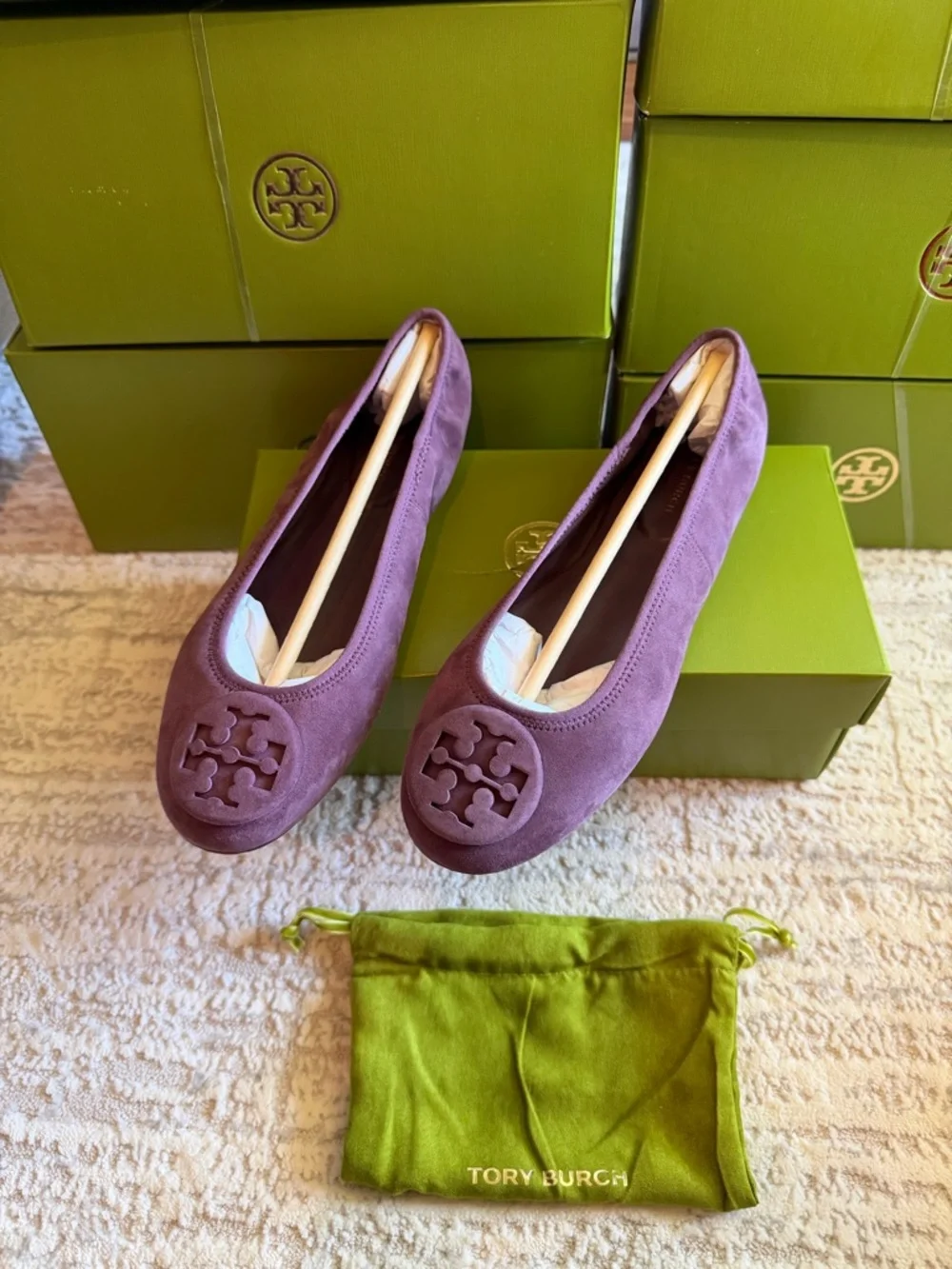 Tory Burch Plum Suede Logo Ballet Flats